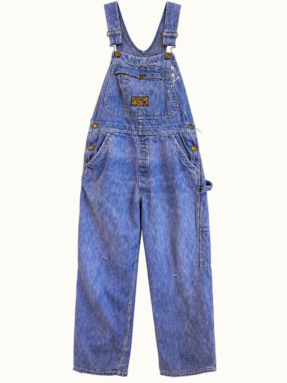 True Vintage Washington Dee Cee Hand Embroidered Distressed Denim Overalls